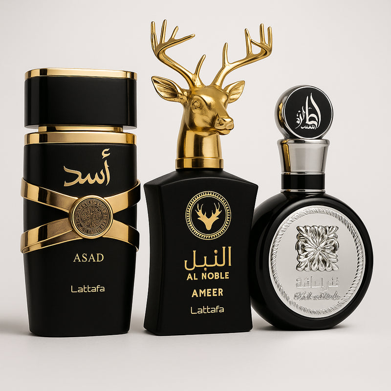 KIT 3 PERFUMES MASCULINOS ÁRABES (100ml cada) | ASAD LATTAFA + FAKHAR BLACK + AL NOBLE [ESQUENTA BLACK FRIDAY]