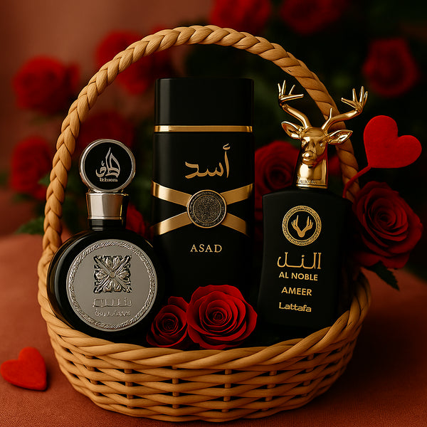KIT 3 PERFUMES MASCULINOS ÁRABES 100ml CADA | ASAD LATTAFA + FAKHAR BLACK + AL NOBLE (PROMOÇÃO DIA DOS NAMORADOS)