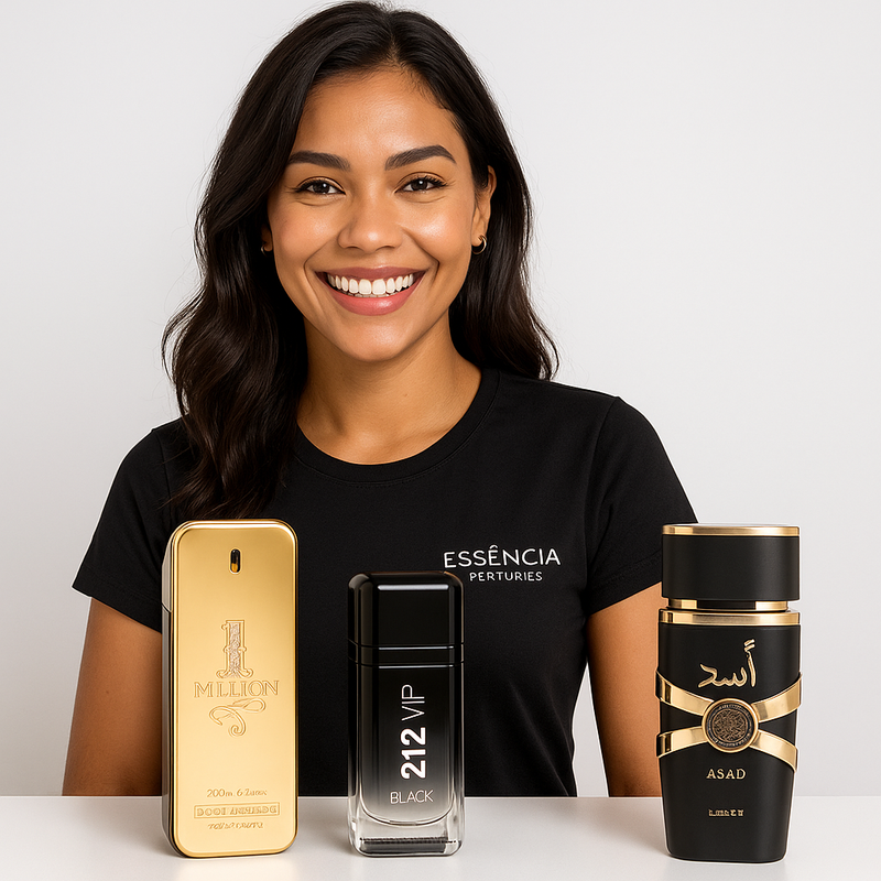 (PROMOÇÃO DE DIA DO CLIENTE) Kit 3 Perfumes Masculinos Importados (100ml cada)  - Asad Lattafa + One Million + 212 VIP Black