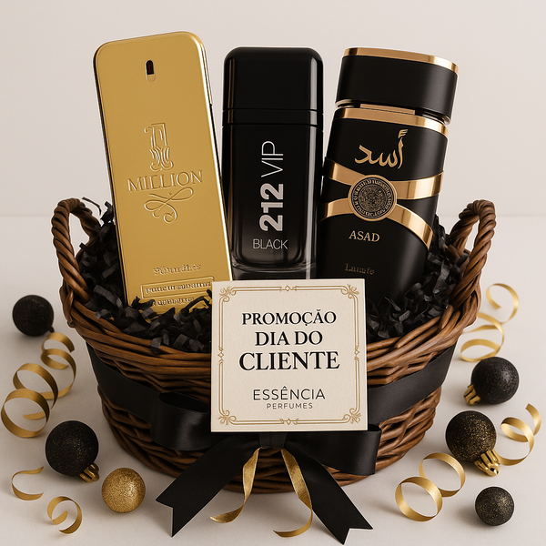 (PROMOÇÃO DE DIA DO CLIENTE) Kit 3 Perfumes Masculinos Importados (100ml cada)  - Asad Lattafa + One Million + 212 VIP Black