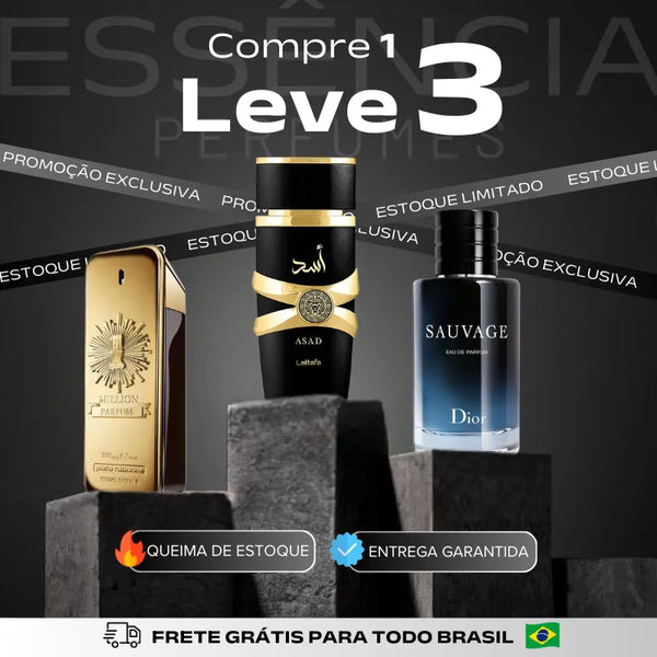 Kit 3 Perfumes Masculinos Importados (100ml cada)  -  Asad Lattafa+ One Million + Sauvage Dior