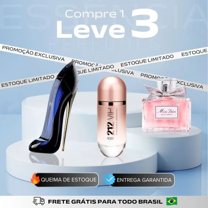 Kit 3 Perfumes Femininos Importados (100ml cada)  - Good Girl +  212 VIP Rose + Miss Dior