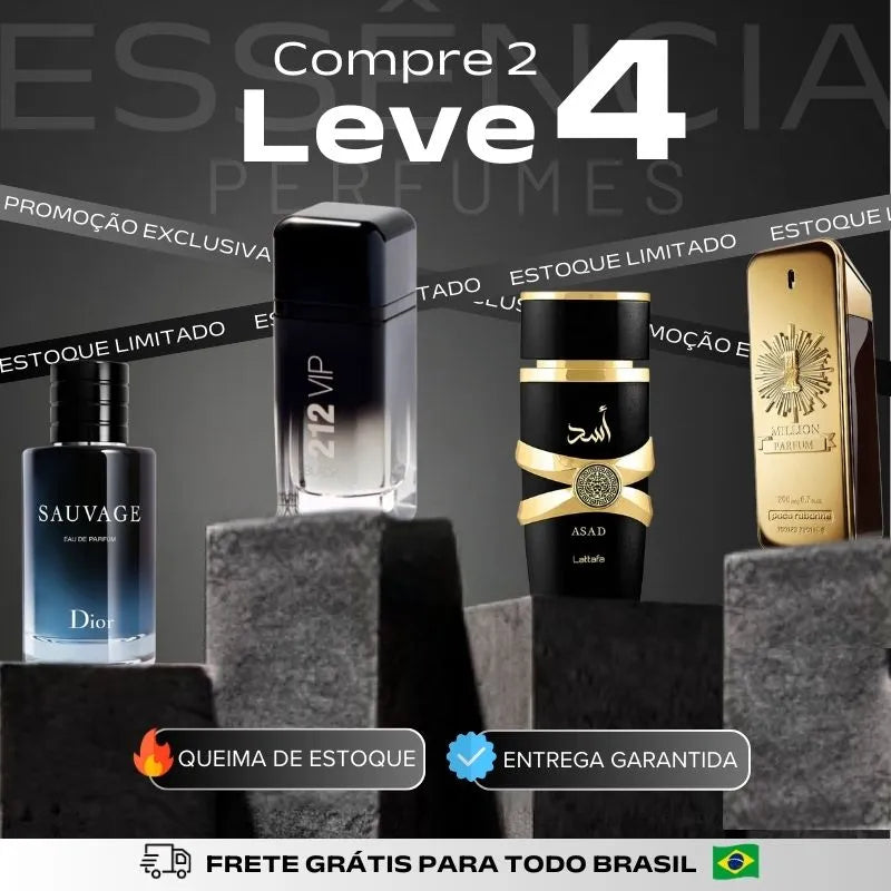 Kit 4 Perfumes Masculinos Importados (100ml cada)  -  212 VIP+ Asad Lattafa + Sauvage Dior + One Million