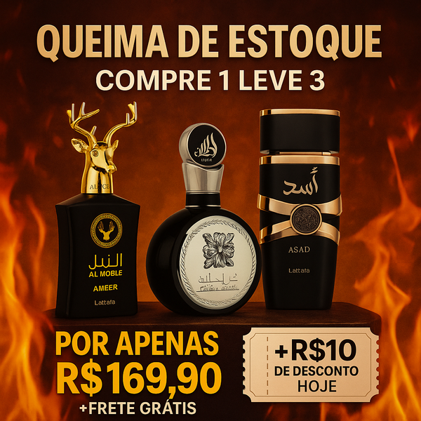 KIT 3 PERFUMES MASCULINOS ÁRABES 100ml CADA | ASAD LATTAFA + FAKHAR BLACK + AL NOBLE (QUEIMA DE ESTOQUE)