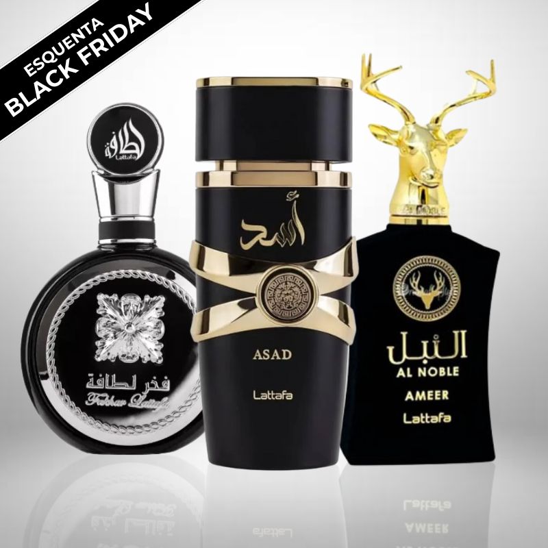 KIT 3 PERFUMES MASCULINOS ÁRABES (100ml cada) | ASAD LATTAFA + FAKHAR BLACK + AL NOBLE [ESQUENTA BLACK FRIDAY]